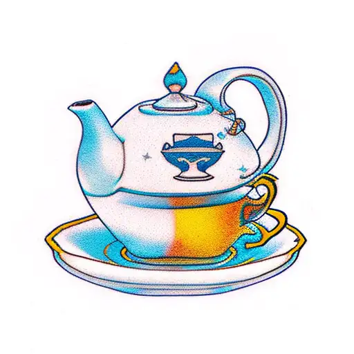 A Teapot Poring Into A Teacup But Instead Of Tea It's An Airplane