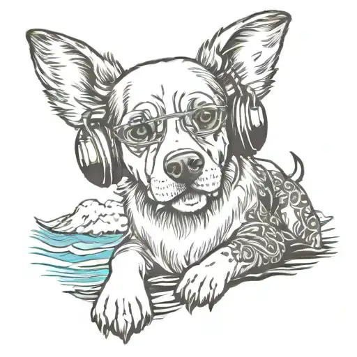A Dog Wearing Headphones Listening To Music On A Beach Background