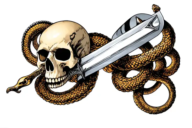 Sword In Skull Surrounded By Snakes Sternum