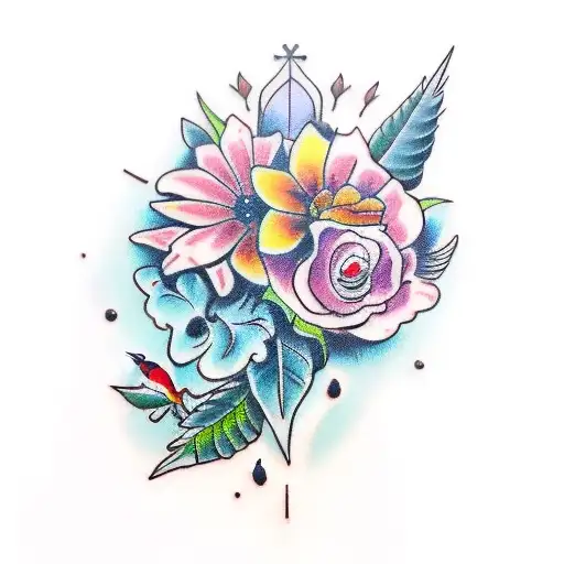 Flower Bouquet With Cardinal Wing