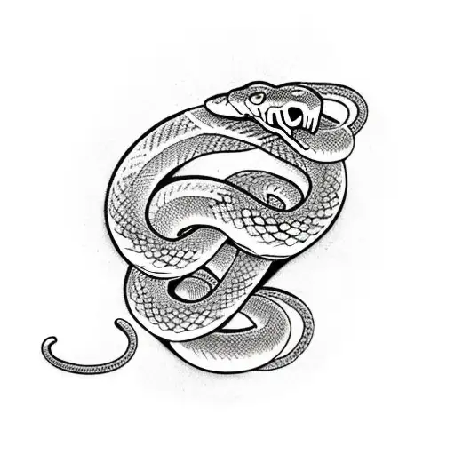 A Traditional-style Tattoo Of A Snake Coiled Around A Staff
