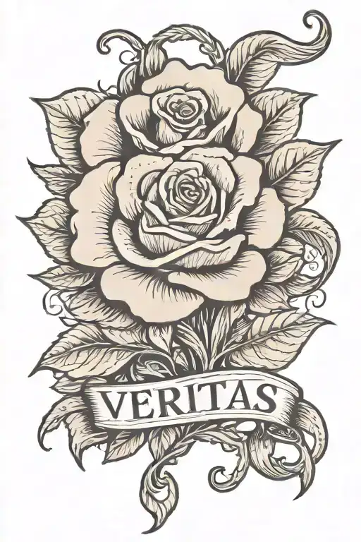 The Word Veritas With A Rose Intertwined