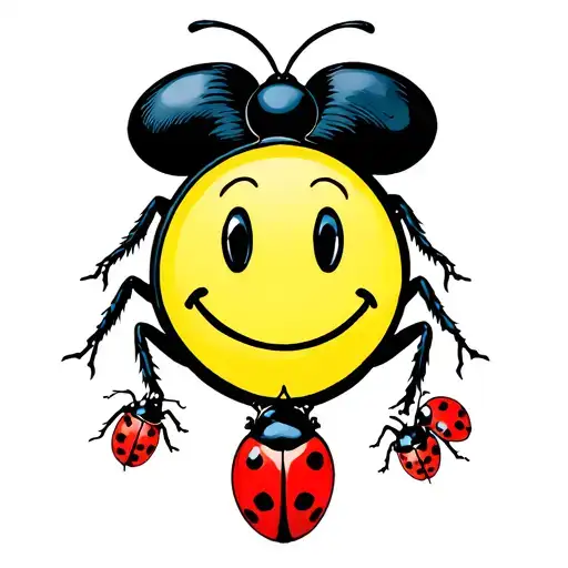 Smiley Face With Ladybug Crawling On It Shoulder