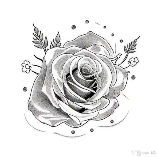 Black And White Tattoo Walking Cat With Roses Around