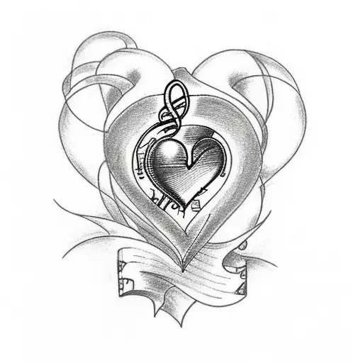 Drawing Heart With Electrocardiogram And Music Notes