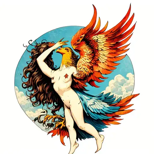 Woman Emerging From The Body Of The Phoenix For A Tattoo That Represents