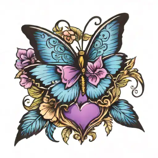 Purple Heart Blue Butterfly Love You