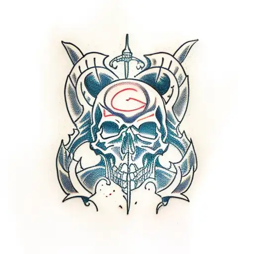 Skull With Bat Wings And Flames