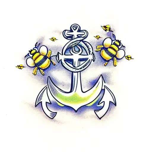 Anchor With Bees And Flowers