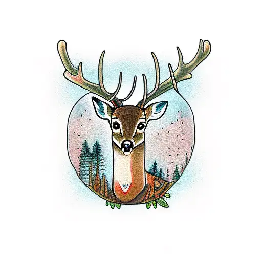 Deer With Forest And A Child