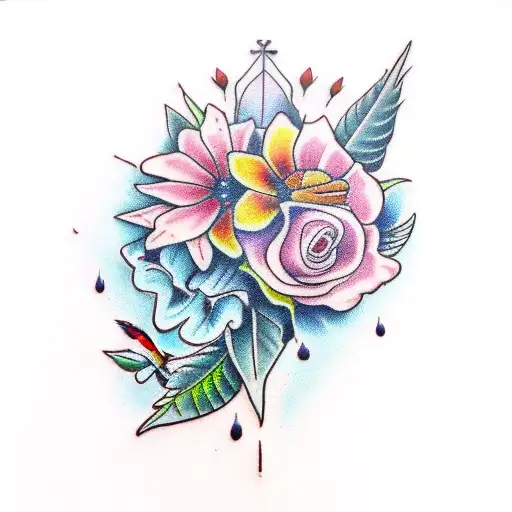 Flowers With Cardinal Bird Wing