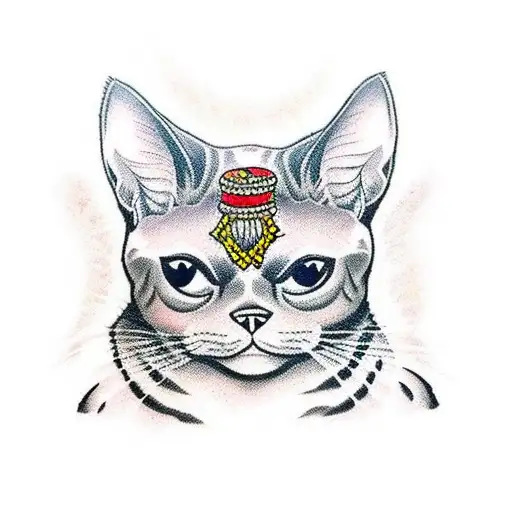 A Traditional Style Tattoo Of A Grey Cat As Notorious Big In Coogi Sweater