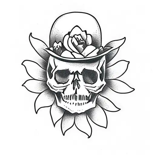 Skull Open At The Top With Flowers Coming Out Of The Top