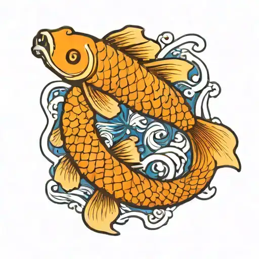A Traditional Japanese Koi Fish Swimming Upstream With A Heart Pattern On Its Scales