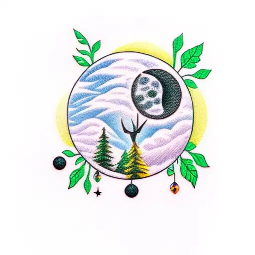 Black Forest With Bright Moon And A Green Diamond Stone In The Forest