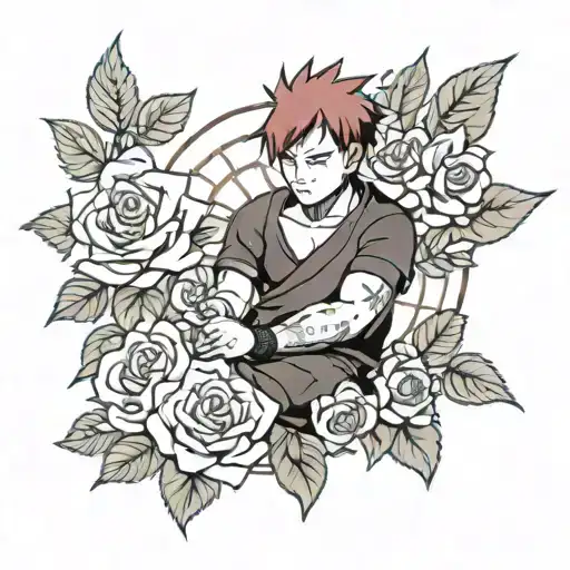 Gaara Character From The Anime Naruto With Roses And Sand