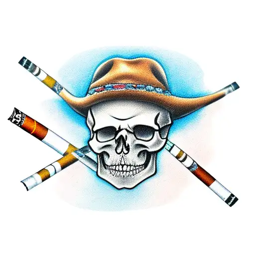 Skull Wearing A Cowboy Hat And Bandana Smoking A Cigarette