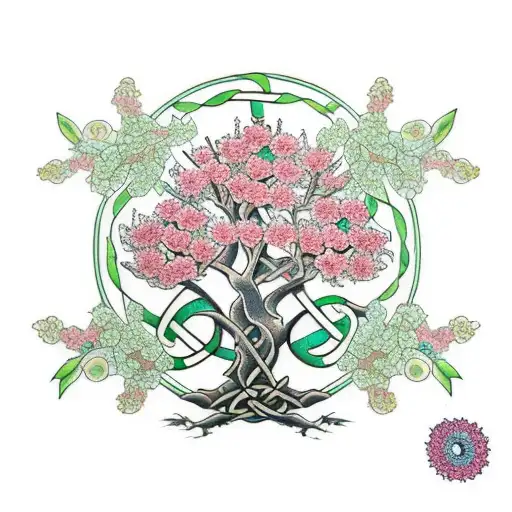 Cherry Blossom Blowing In The Wind Celtic Tree Of Life