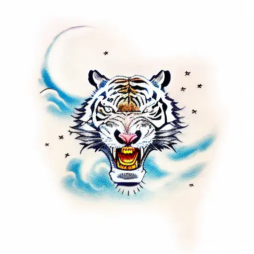 Angry Tiger With Wave And Cloud