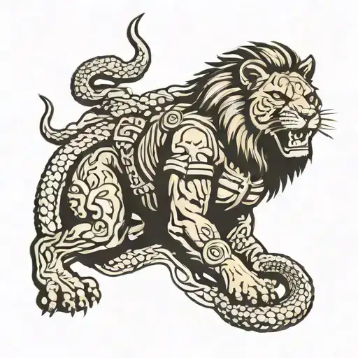 A Commando Soldier With A Lion's Head And A Snake Wrapped Around His Arm