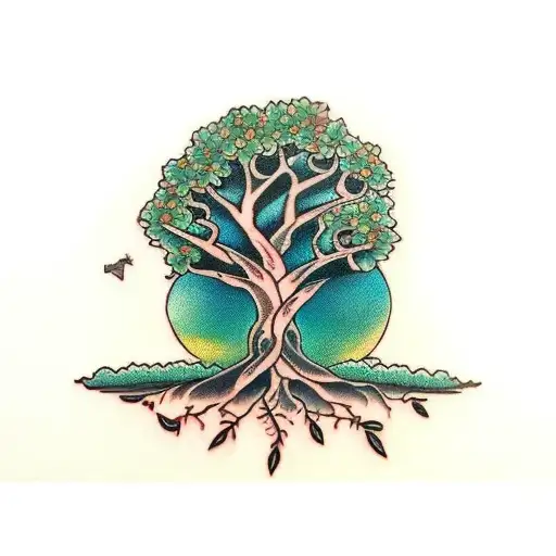 Tree With An Axe Wedged Into The Trunk Of The Tree