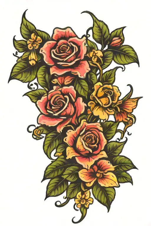 Rose And Orchids Intertwined