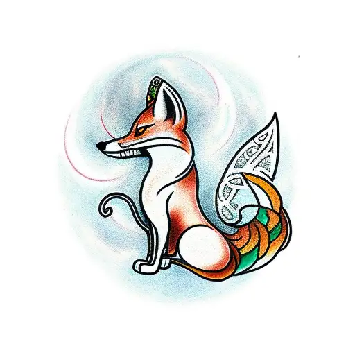 Circle Fox Tatoo With Celtic Background