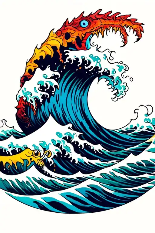 Ocean Wave Sea Monsters Colorful