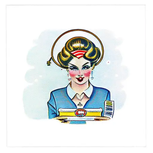 A Traditional Portrait Of A 60S-style Woman Holding A Train Ticket By Her Face