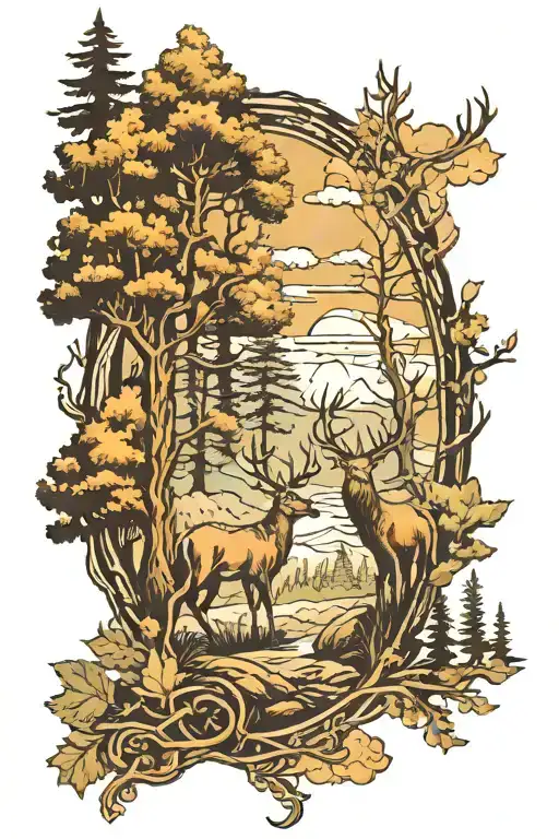 Deer Forest Trees Background Looking