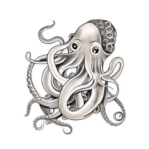 Squid And Octopus Hugging Each Other