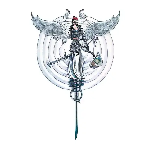 A Woman Holding A Sword And Scales