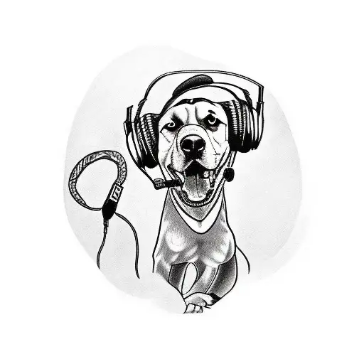 A Traditional Style Tattoo Of A Dog Wearing Headphones