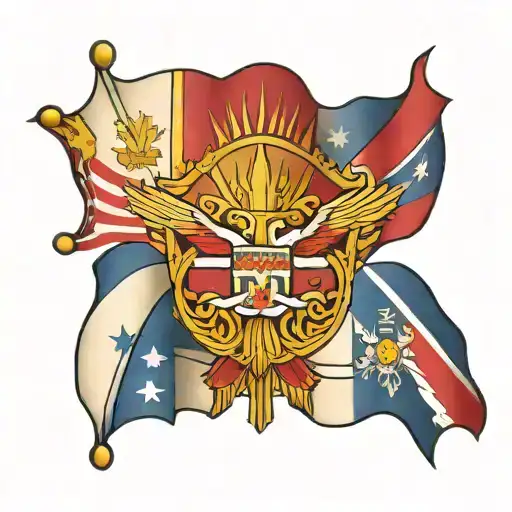 A Filipino Flag Intertwined With A Quebec Flag In A Unique Geometric Pattern