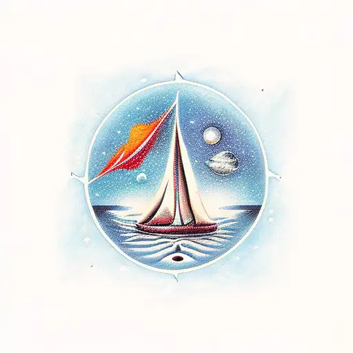 A Surrealistic Scene Of A Broken Sail Boat Floating In A Sea Of Stars