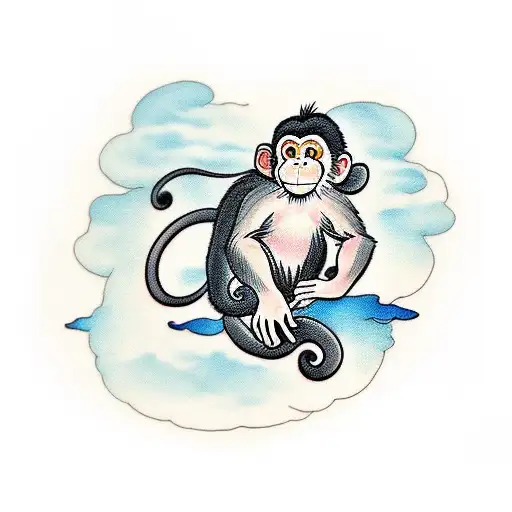 Cute Monkey Sitting On A Cloud