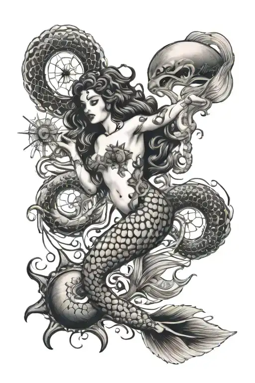Siren Full Body Sea Creatures Black Grey