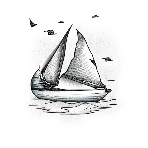 A Surrealistic Scene Of A Broken Sail Boat Floating In A Sea