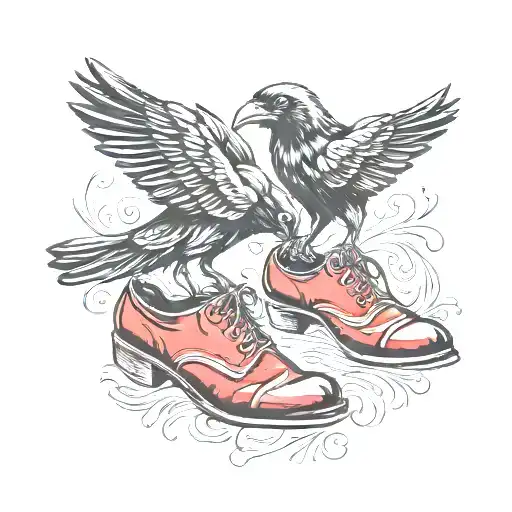 Crow Holding A Pair Of Ruby Slippers On Beak