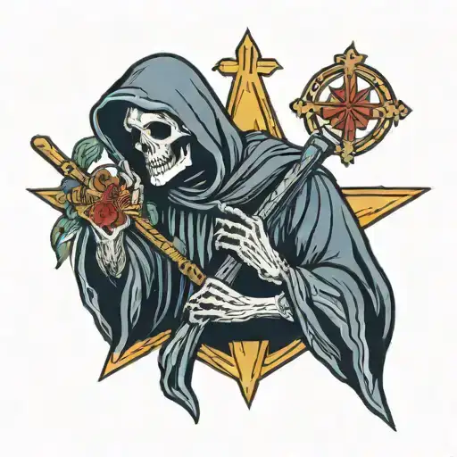 A Reaper Holding A Christian Cross