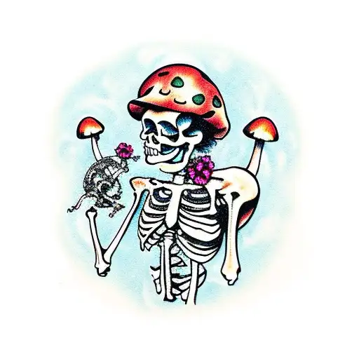 Grateful Dead Skeleton Playing A Mushroom Guitar