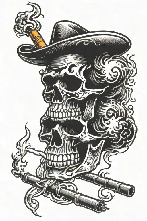 Skull And Cigarette Burning Black