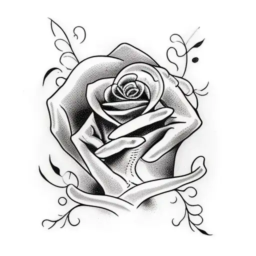 Two Hands Holding A Black Rose