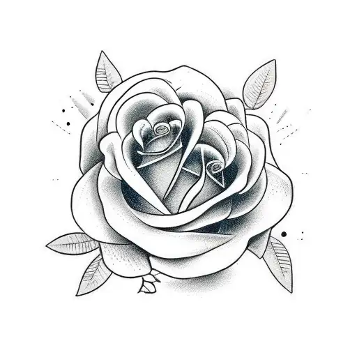 Full Rose Thin Line Art Lightly Shaded Outlines