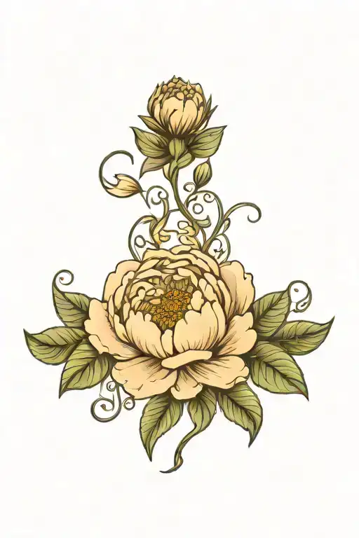 One Bloomed Peony Flower Intertwined With Heart