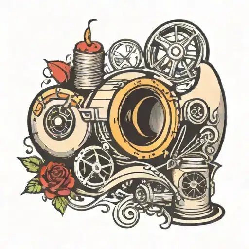 A Turbocharger Surrounded By Music Notes And Travel Landmarks