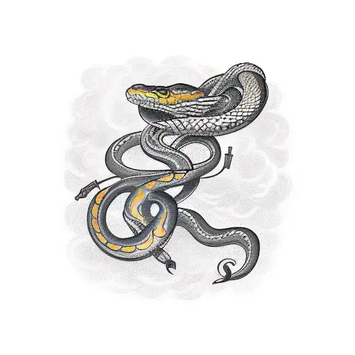 Traditional Style Tattoo Of A Snake And Crow Forming A Musical Staff