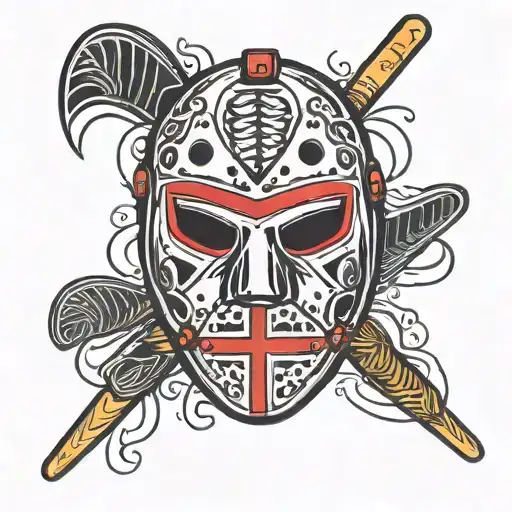 A Creative Design Featuring A Hockey Mask And Crossed Sticks