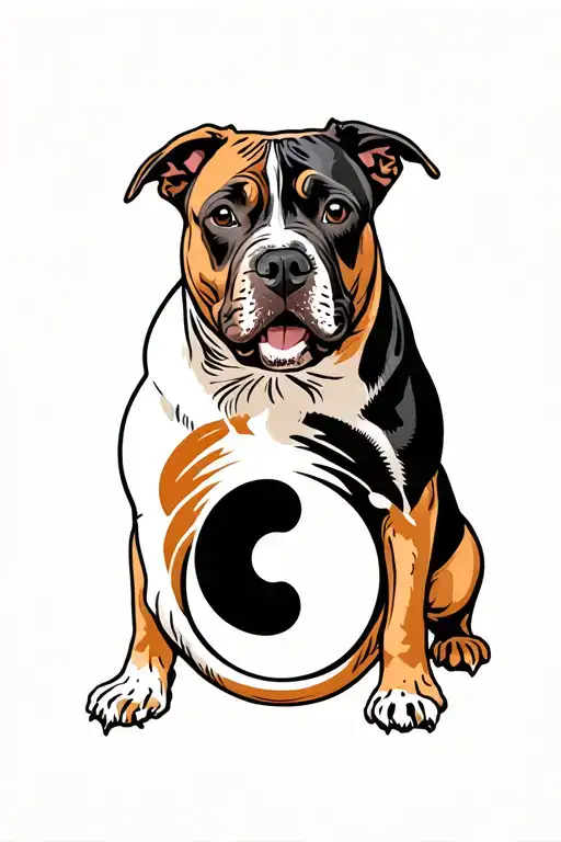 Tan And Black Pit Bull Mixed With Yin & Yang Symbol