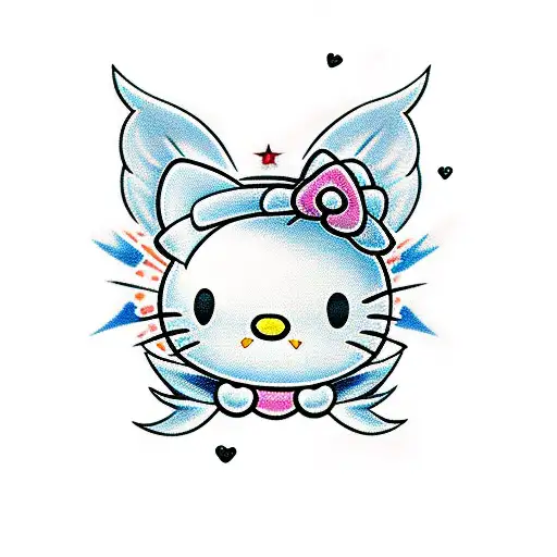 Hello Kitty As An Angel With Hearts And Stars Decals Surrounding It